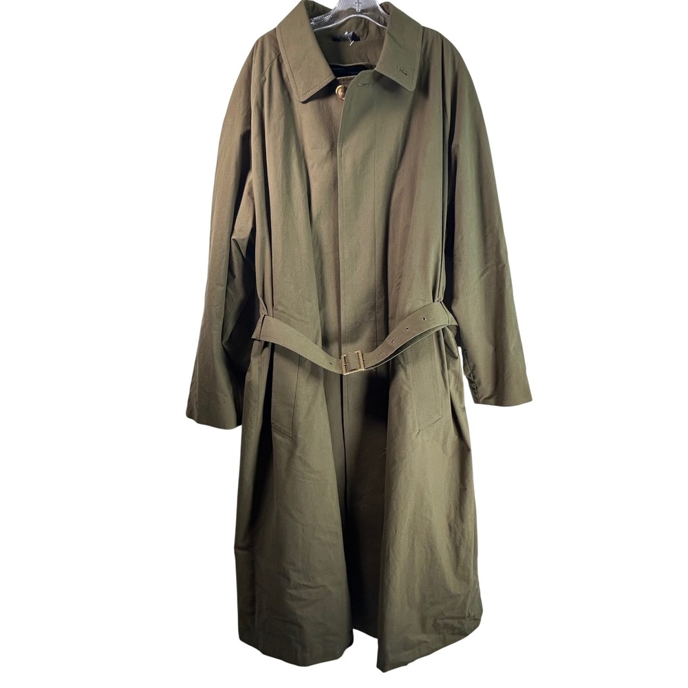 Nautica Mens Olive Green Belted Trench Coat with Plaid Liner 42T Tall